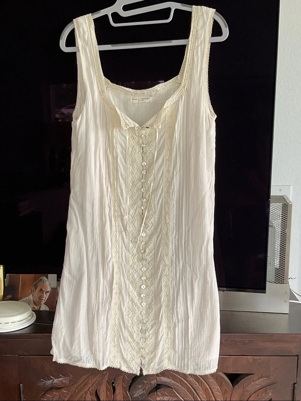 Spell Cream Lace-Front Sleeveless Chemise